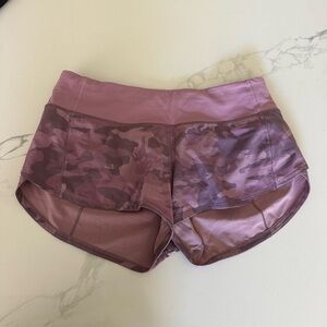 Pink Camo Lululemon Speed Shorts 2.5” Size 4